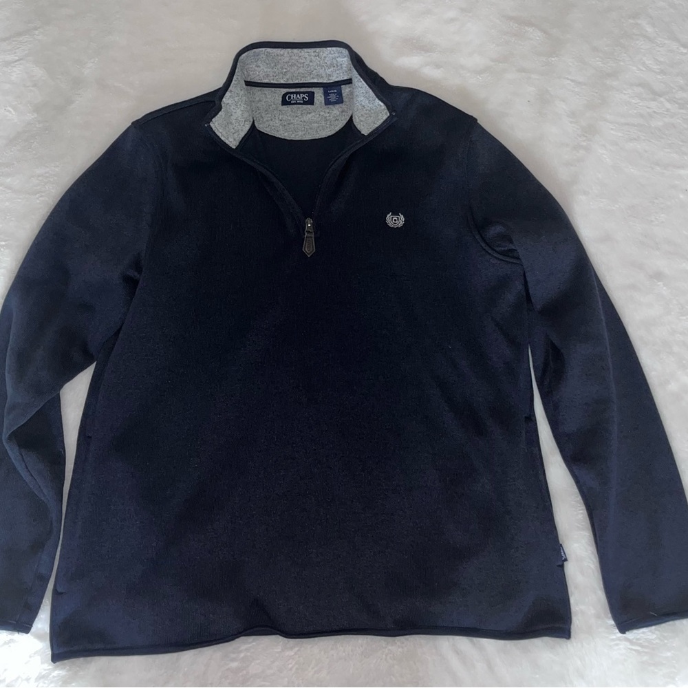 Chaps Men's Dark Blue Zip-Up Sweater EUC